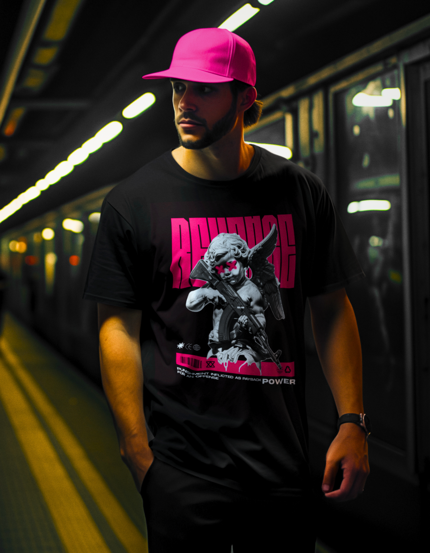 Bold Street Fashion: Revenge Graphic on Black Oversized Cotton T-Shirt