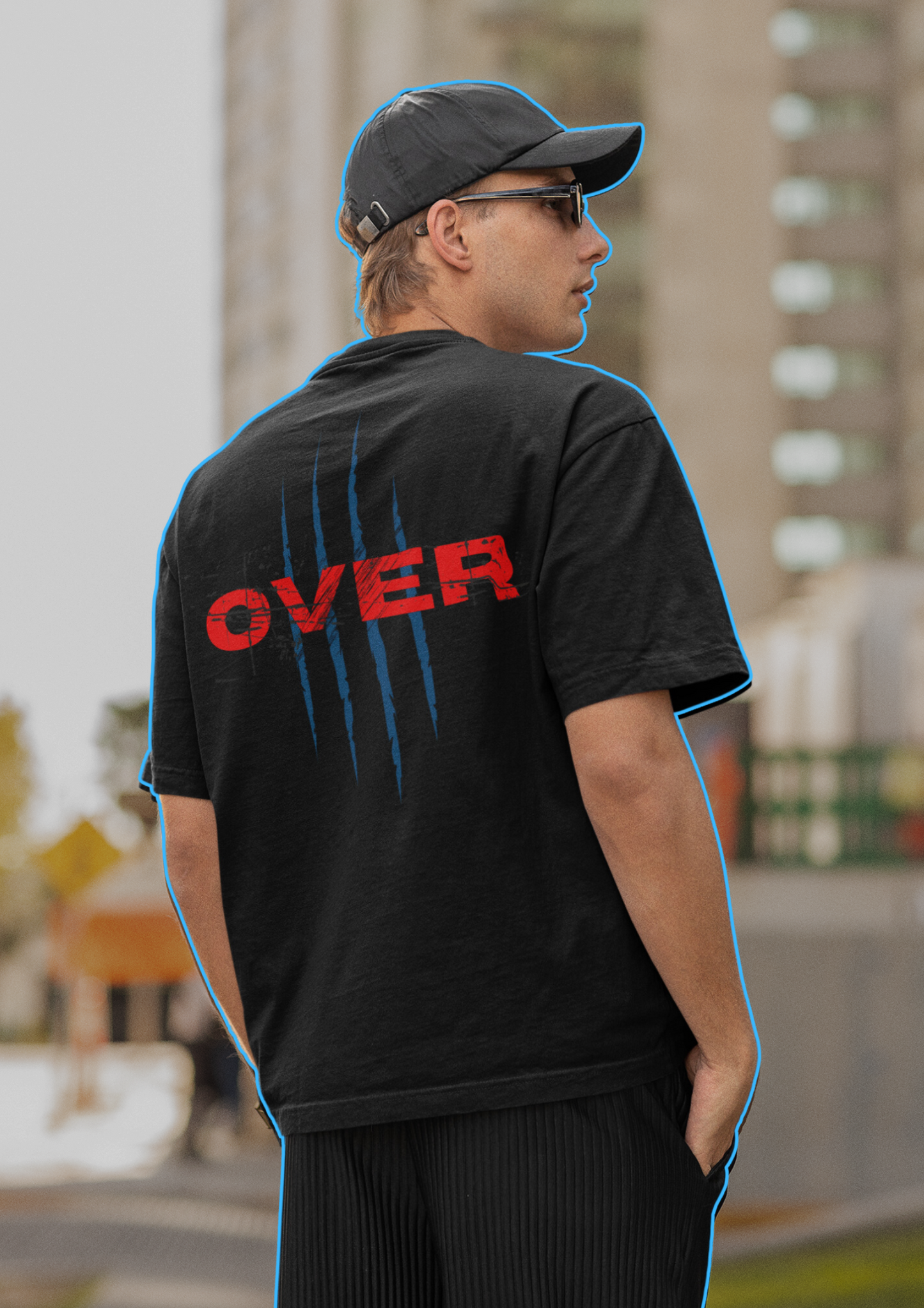 Stylish Black Oversized T-Shirt with Bold 'OVER' Graphic Design: Choosypanda