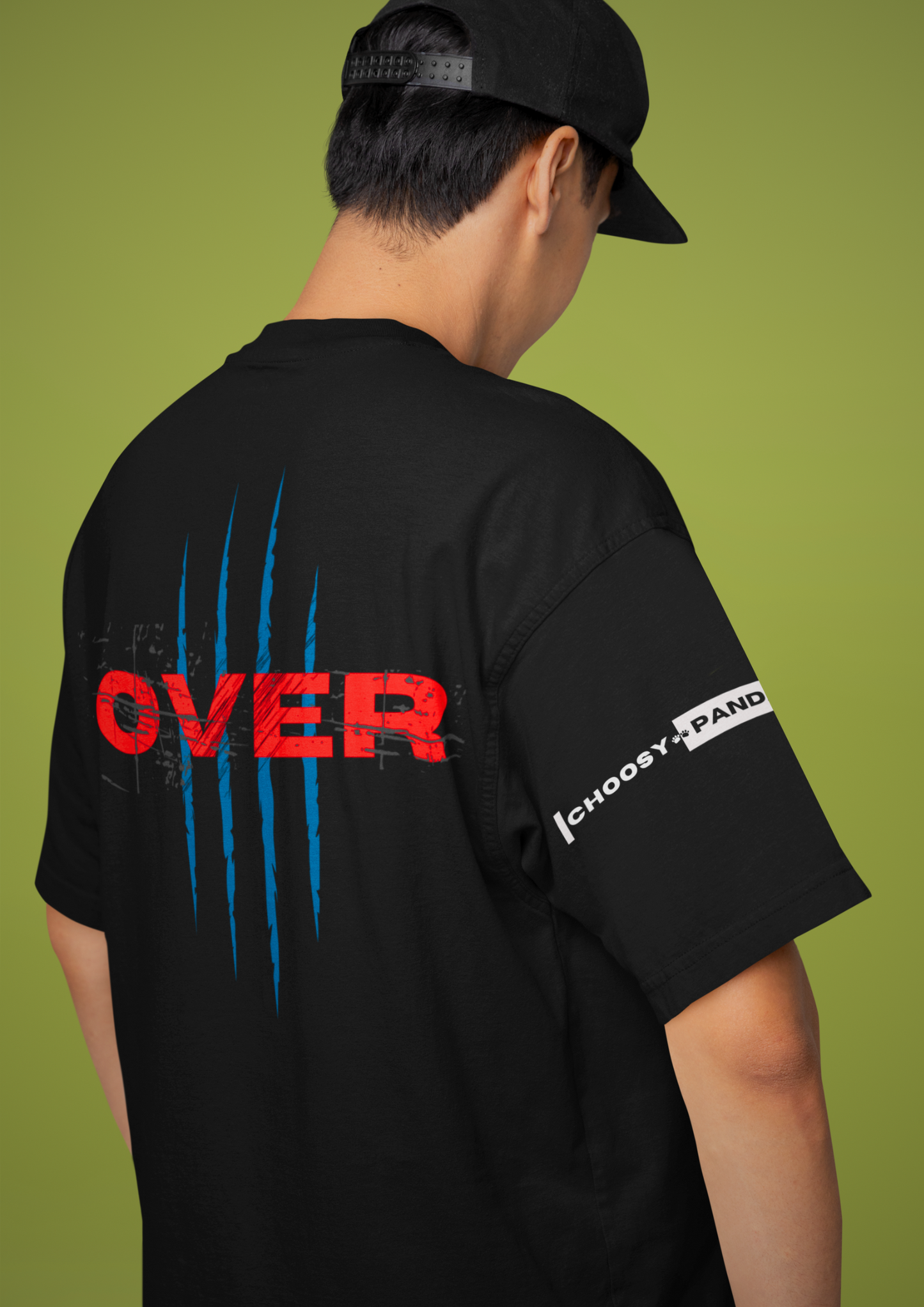 Stylish Black Oversized T-Shirt with Bold 'OVER' Graphic Design: Choosypanda