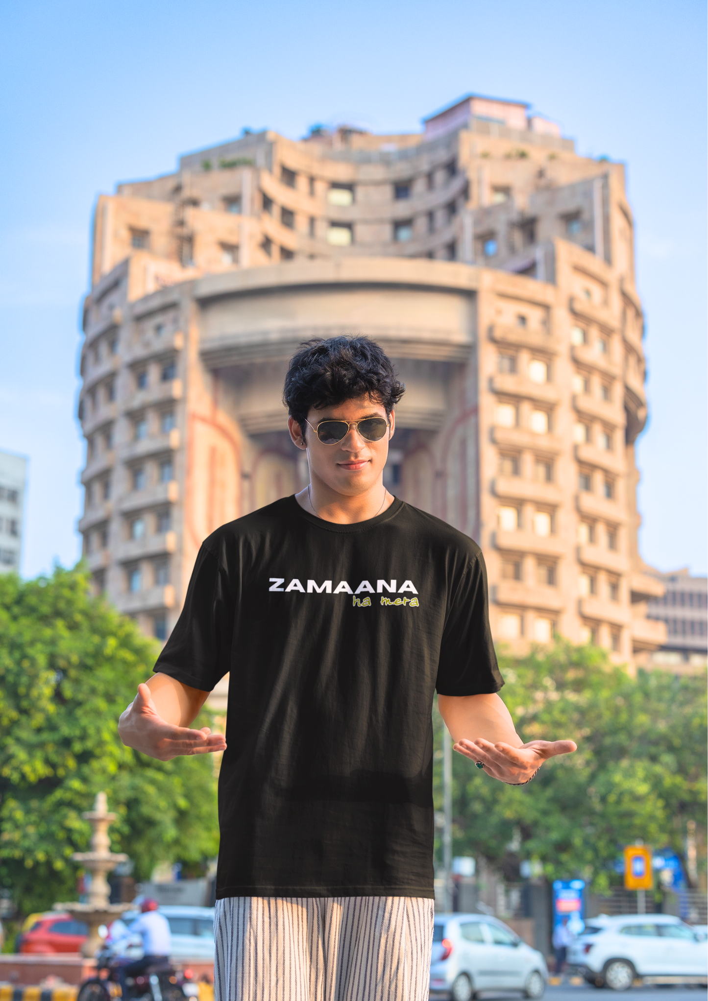 Stylish "Zamaana Ha Mera" Oversized Black Cotton T-Shirts - Trendy Urban Fashion for Men: Choosypanda