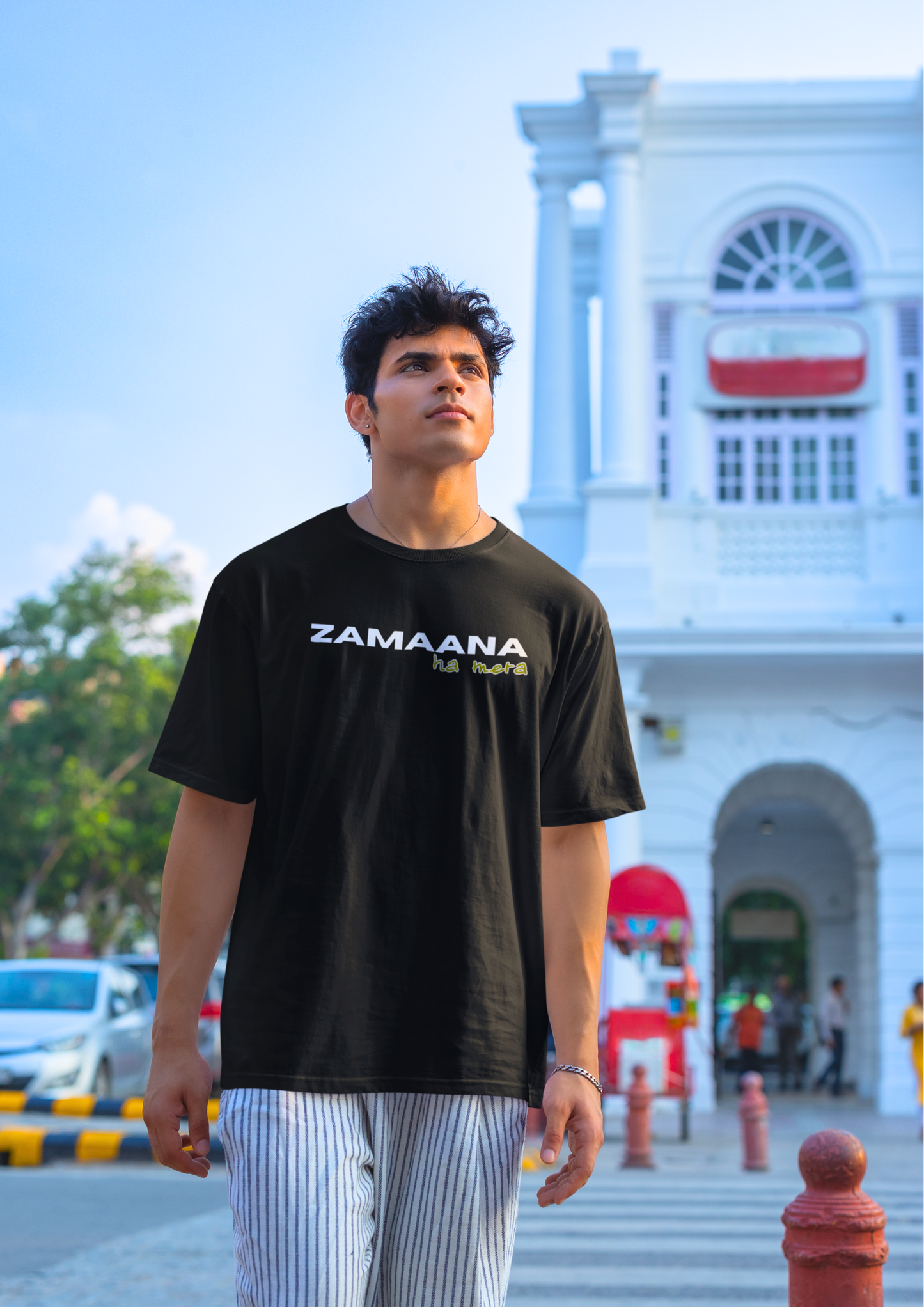 Stylish "Zamaana Ha Mera" Oversized Black Cotton T-Shirts - Trendy Urban Fashion for Men: Choosypanda